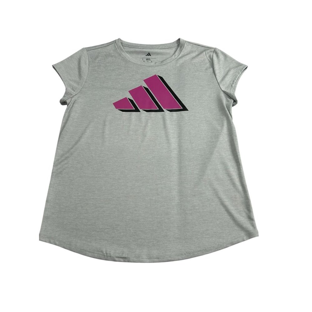 Adidas Girls Slim Fit Gray Tee With Pink Logo XL